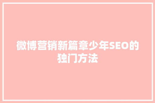 微博营销新篇章少年SEO的独门方法