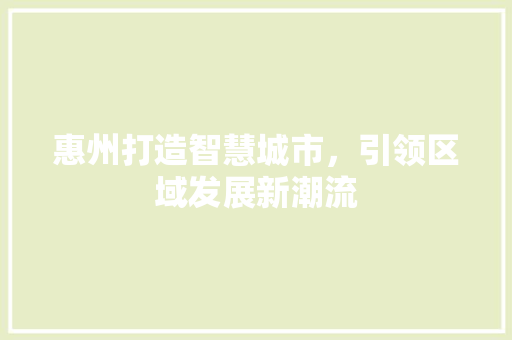 惠州打造智慧城市，引领区域发展新潮流