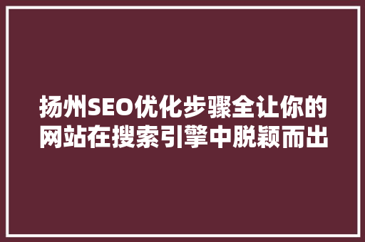 扬州SEO优化步骤全让你的网站在搜索引擎中脱颖而出