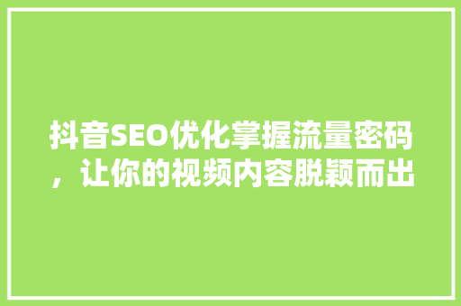 抖音SEO优化掌握流量密码，让你的视频内容脱颖而出