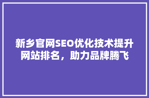 新乡官网SEO优化技术提升网站排名，助力品牌腾飞