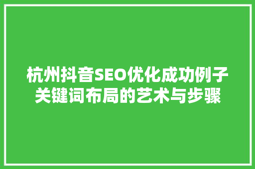 杭州抖音SEO优化成功例子关键词布局的艺术与步骤
