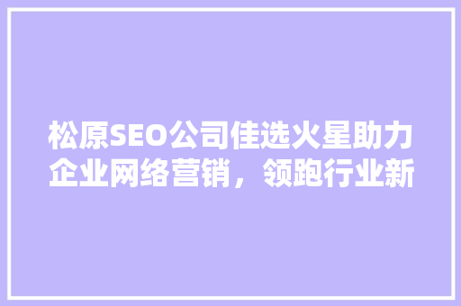 松原SEO公司佳选火星助力企业网络营销，领跑行业新风尚