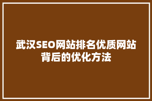 武汉SEO网站排名优质网站背后的优化方法