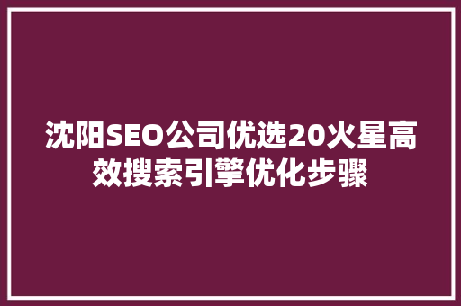 沈阳SEO公司优选20火星高效搜索引擎优化步骤