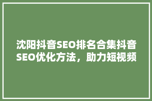 沈阳抖音SEO排名合集抖音SEO优化方法，助力短视频内容脱颖而出