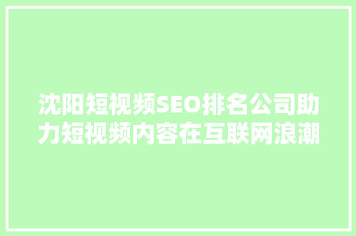 沈阳短视频SEO排名公司助力短视频内容在互联网浪潮中脱颖而出