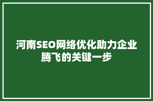 河南SEO网络优化助力企业腾飞的关键一步
