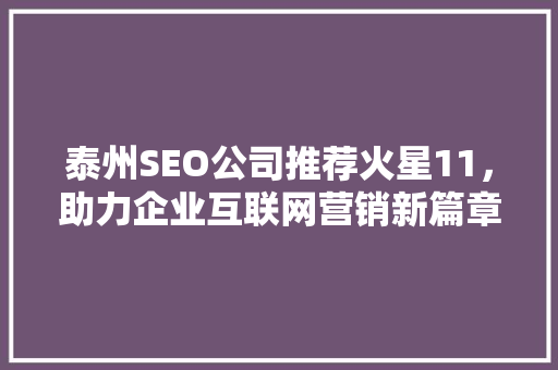 泰州SEO公司推荐火星11，助力企业互联网营销新篇章