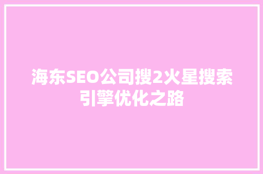 海东SEO公司搜2火星搜索引擎优化之路