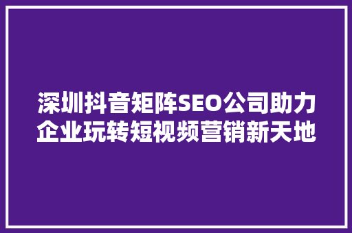 深圳抖音矩阵SEO公司助力企业玩转短视频营销新天地