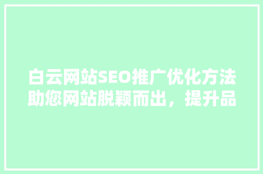 白云网站SEO推广优化方法助您网站脱颖而出，提升品牌影响力