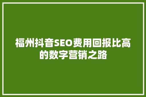 福州抖音SEO费用回报比高的数字营销之路