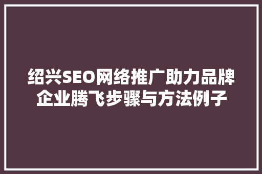 绍兴SEO网络推广助力品牌企业腾飞步骤与方法例子