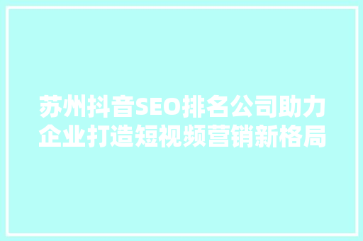 苏州抖音SEO排名公司助力企业打造短视频营销新格局