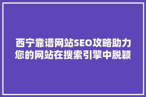西宁靠谱网站SEO攻略助力您的网站在搜索引擎中脱颖而出
