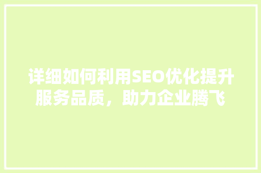 详细如何利用SEO优化提升服务品质，助力企业腾飞