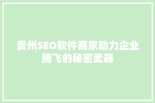 贵州SEO软件商家助力企业腾飞的秘密武器