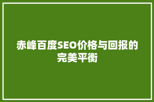 赤峰百度SEO价格与回报的完美平衡