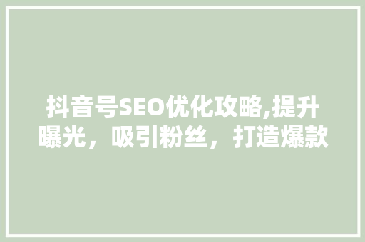 抖音号SEO优化攻略,提升曝光，吸引粉丝，打造爆款内容