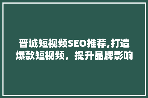 晋城短视频SEO推荐,打造爆款短视频，提升品牌影响力