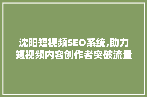 沈阳短视频SEO系统,助力短视频内容创作者突破流量瓶颈