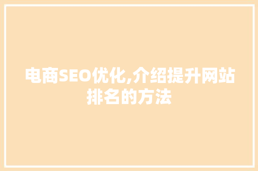 电商SEO优化,介绍提升网站排名的方法