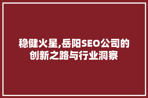 稳健火星,岳阳SEO公司的创新之路与行业洞察