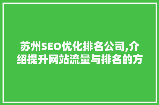 苏州SEO优化排名公司,介绍提升网站流量与排名的方法