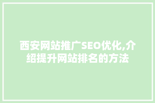 西安网站推广SEO优化,介绍提升网站排名的方法