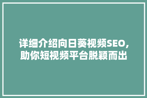 详细介绍向日葵视频SEO,助你短视频平台脱颖而出