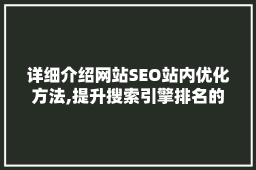 详细介绍网站SEO站内优化方法,提升搜索引擎排名的关键步骤