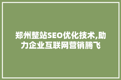 郑州整站SEO优化技术,助力企业互联网营销腾飞  第1张