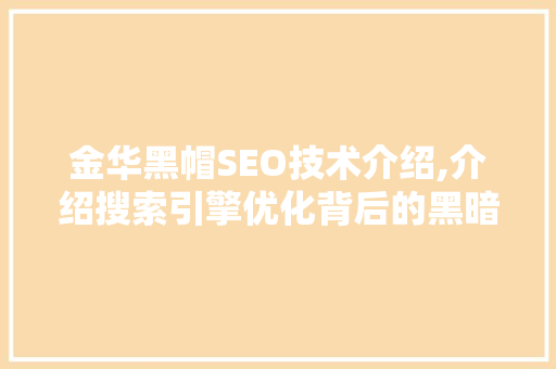 金华黑帽SEO技术介绍,介绍搜索引擎优化背后的黑暗面