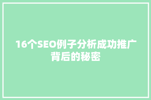 16个SEO例子分析成功推广背后的秘密