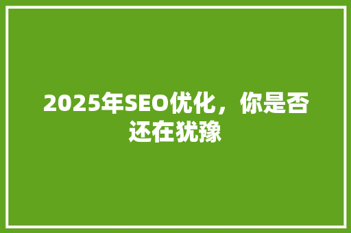 2025年SEO优化，你是否还在犹豫