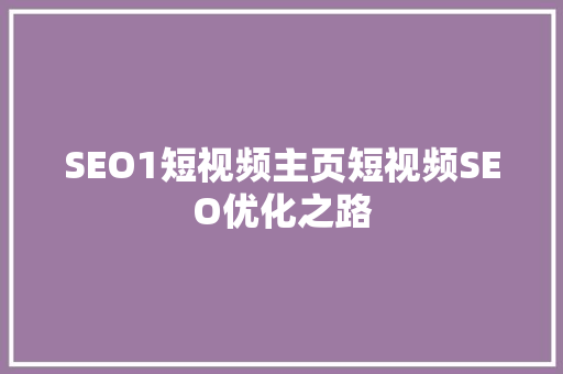SEO1短视频主页短视频SEO优化之路
