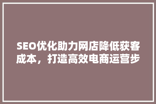 SEO优化助力网店降低获客成本，打造高效电商运营步骤