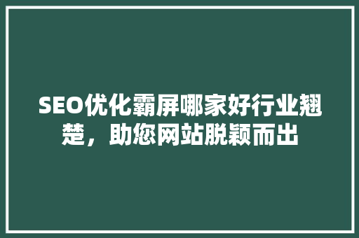 SEO优化霸屏哪家好行业翘楚，助您网站脱颖而出