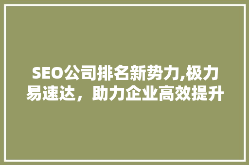 SEO公司排名新势力,极力易速达，助力企业高效提升网络曝光度