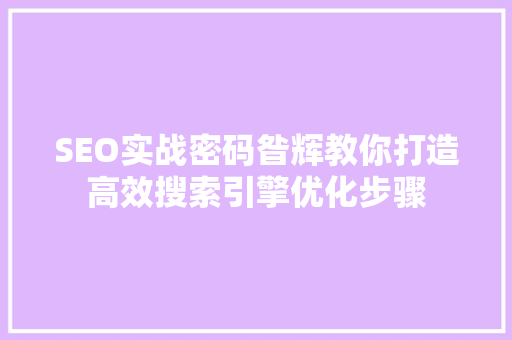 SEO实战密码昝辉教你打造高效搜索引擎优化步骤