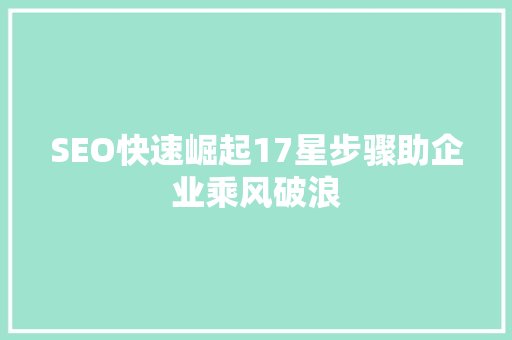 SEO快速崛起17星步骤助企业乘风破浪
