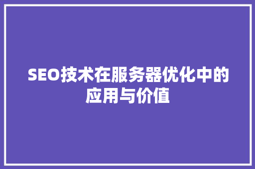 SEO技术在服务器优化中的应用与价值