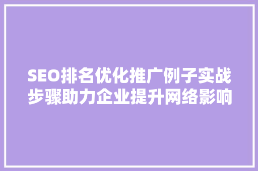 SEO排名优化推广例子实战步骤助力企业提升网络影响力