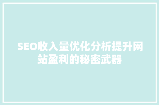 SEO收入量优化分析提升网站盈利的秘密武器