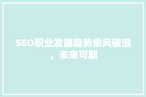 SEO职业发展趋势乘风破浪，未来可期