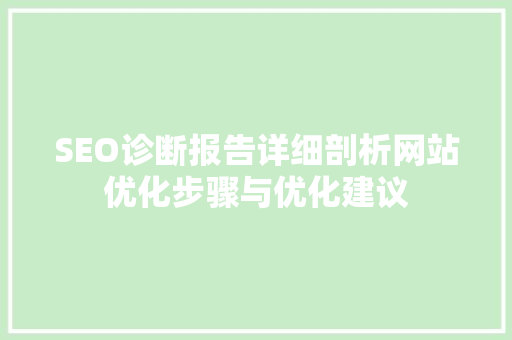 SEO诊断报告详细剖析网站优化步骤与优化建议