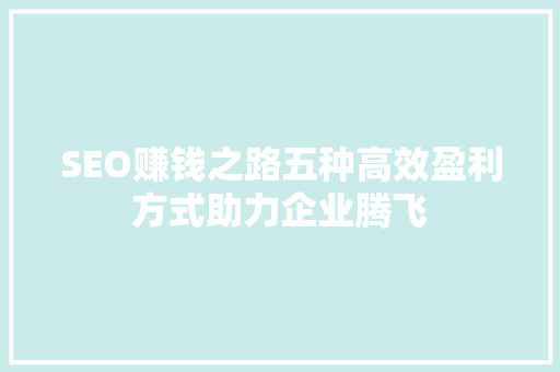 SEO赚钱之路五种高效盈利方式助力企业腾飞