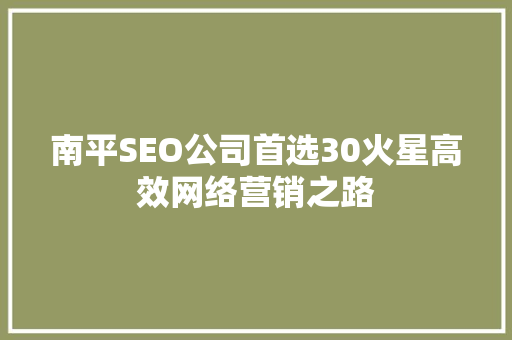 南平SEO公司首选30火星高效网络营销之路