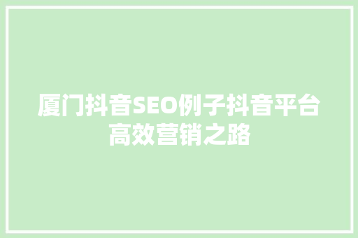 厦门抖音SEO例子抖音平台高效营销之路